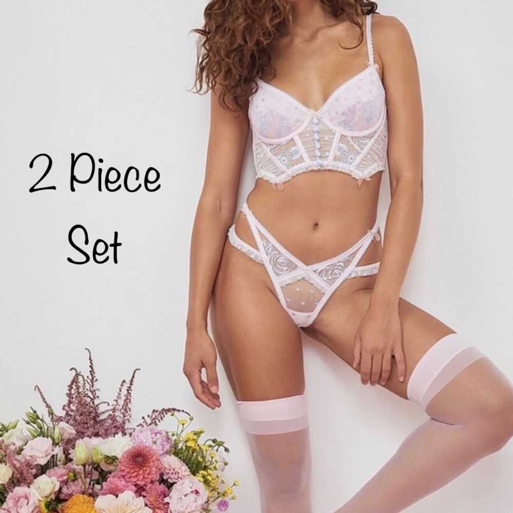 Sold 2 Pc. For Love & Lemons Foil Rose Bustier & Thong Panty Set Size Small NWT - Picture 1 of 9